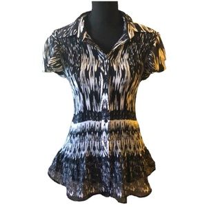 SERE NADE CRINKLED PLEATED CHIFFON SEMI SHEER BLOUSE BLACK WHITE PLUS SIZE 1X